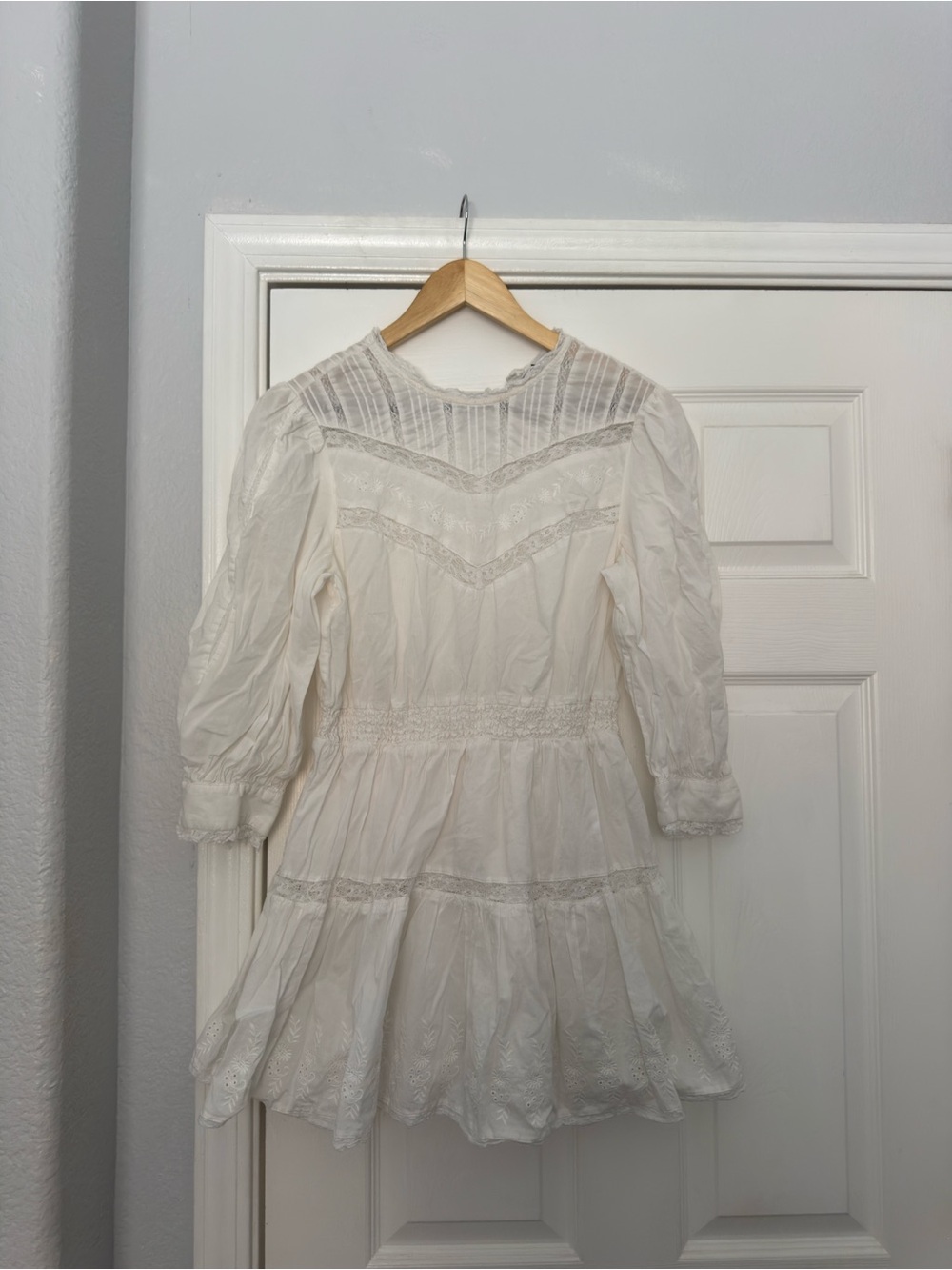 LoveShackFancy White Lace-Trim cotton dress